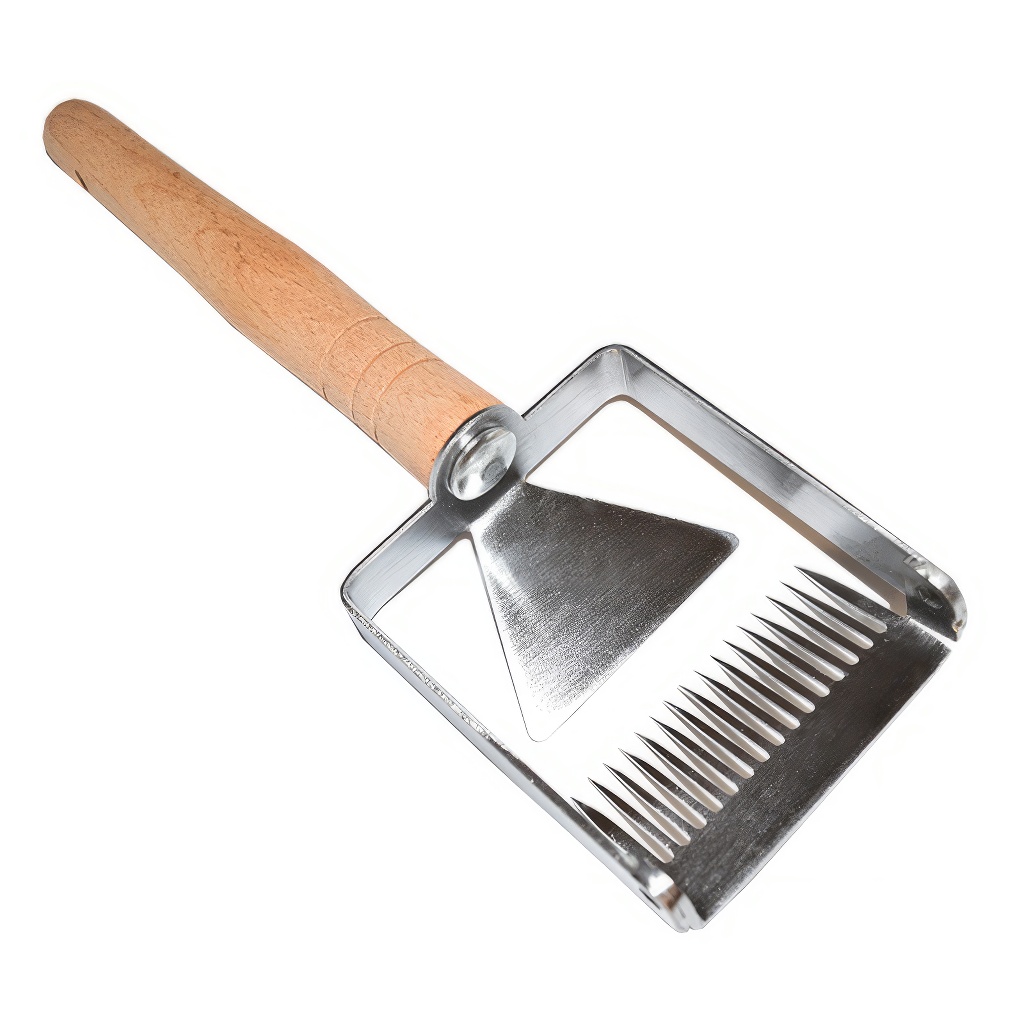Stainless steel uncapping fork with guiding blade