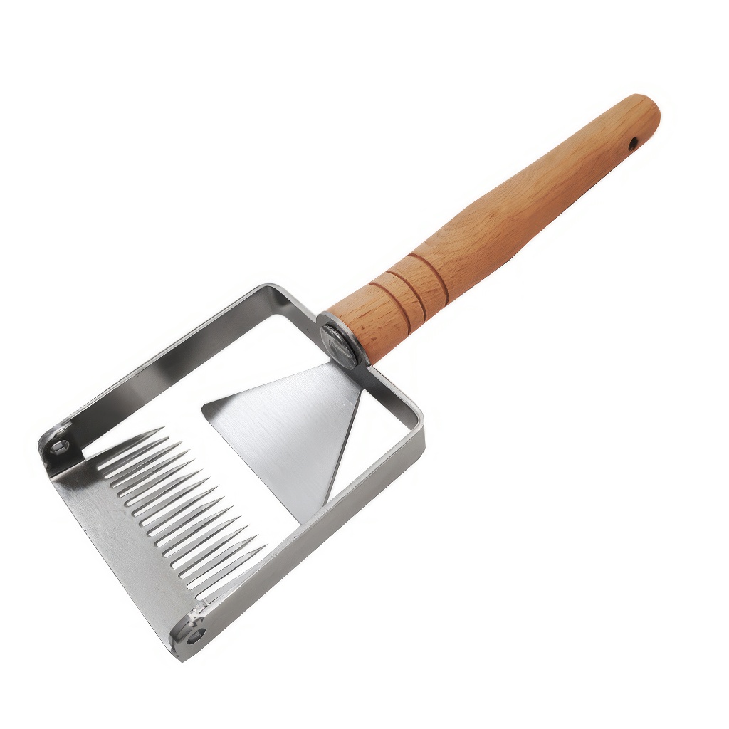 Stainless steel uncapping fork with guiding blade