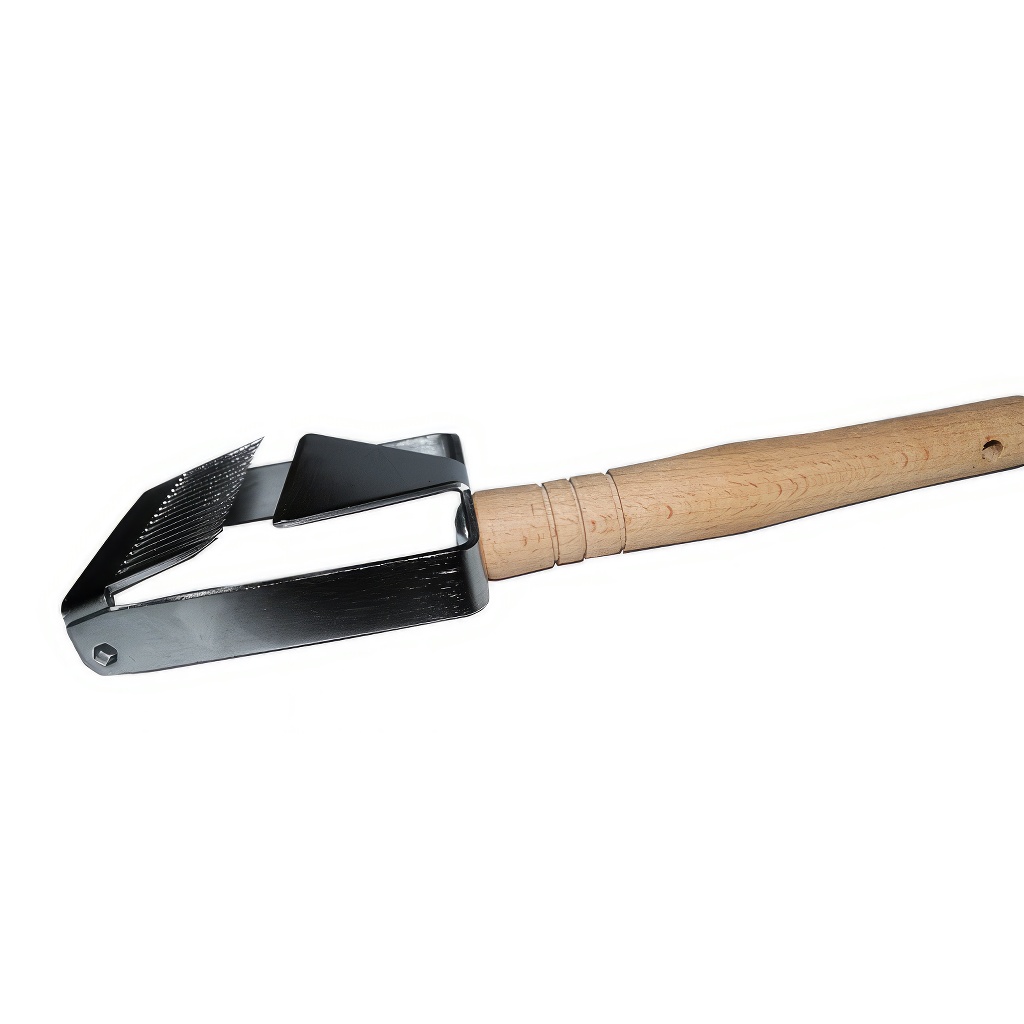 Stainless steel uncapping fork with guiding blade